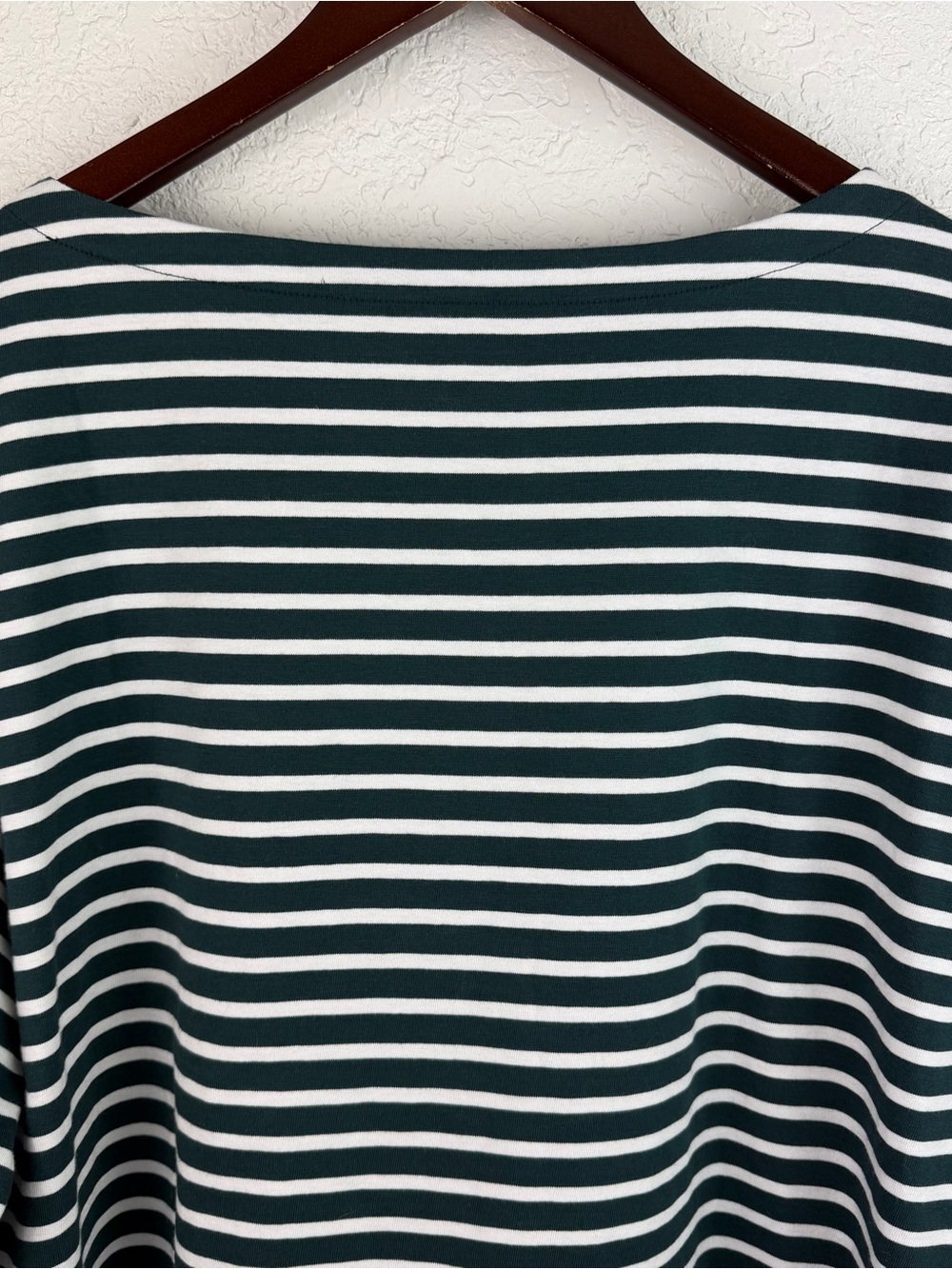 Universal Standard | Green White Striped Boatneck Long-Sleeve Top - Picture 6 of 10